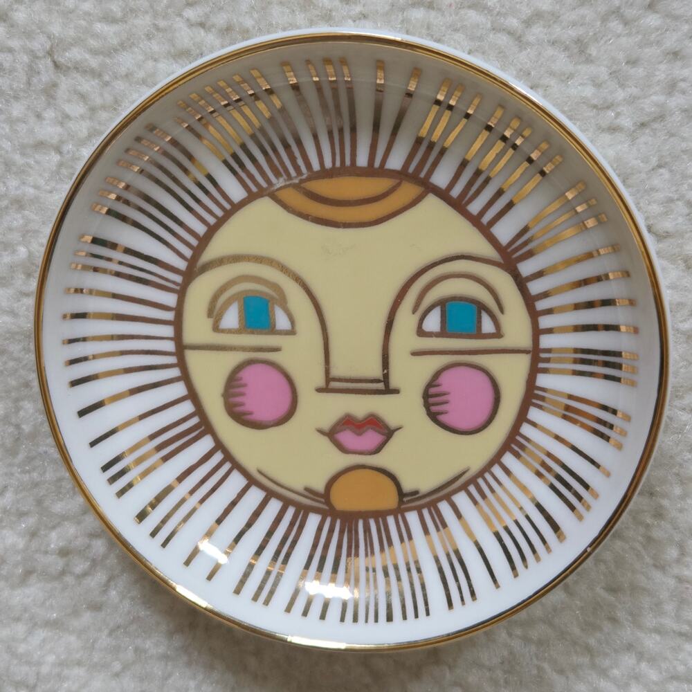 Idlewood Mid-Century Sun Ceramic Celestial Trinket Dish Catchall 10K Gold Rim - Picture 2 of 10